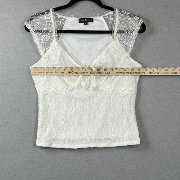 Y2K White Lace Overlay Babydoll Top Sz L Dainty Feminine Coquette Soft Girl - Picture 2 of 6